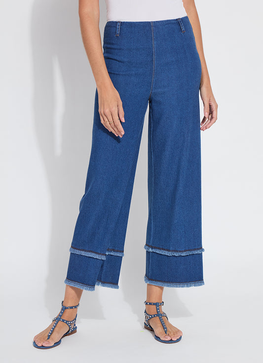 Fringe Hi Waist Wide Leg Crop Denim Pants