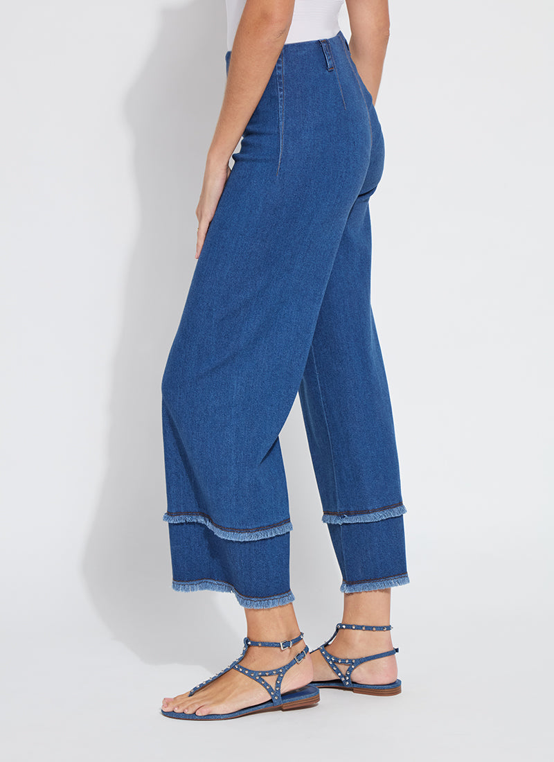 Fringe Hi Waist Wide Leg Crop Denim Pants