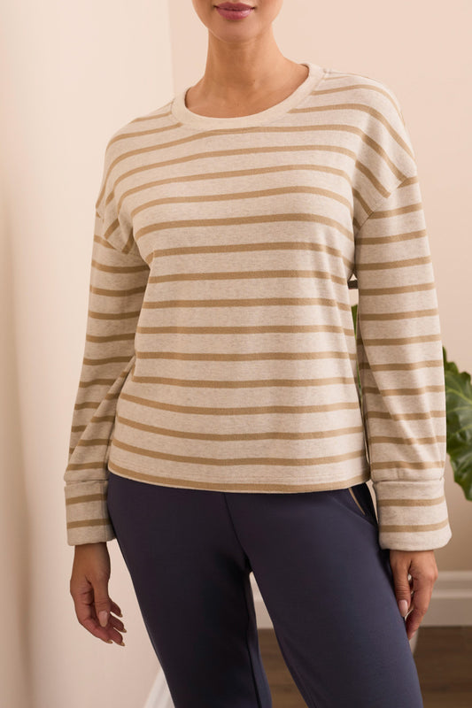 Long Sleeve Stripe Crew Neck Brush Knit Top