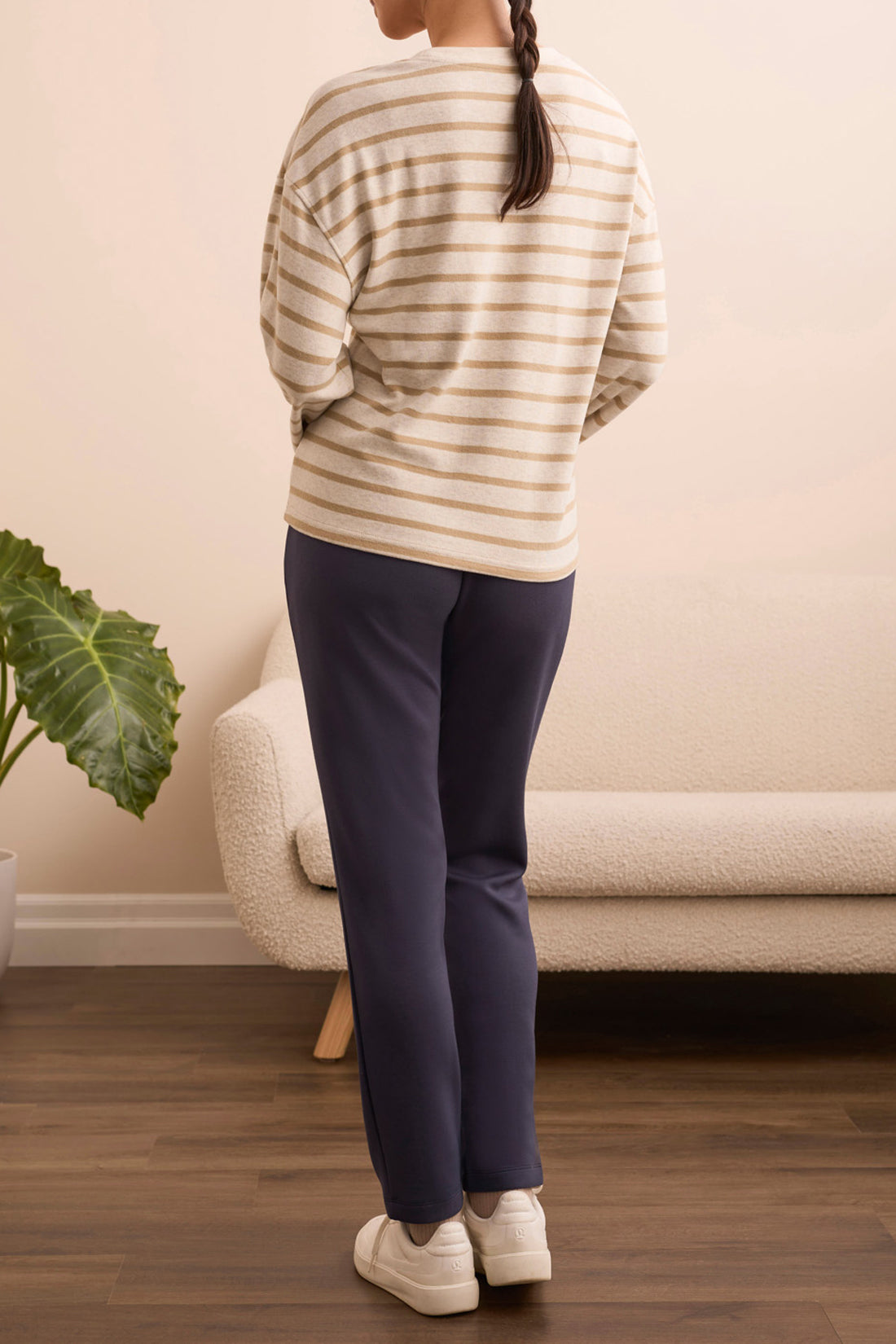 Long Sleeve Stripe Crew Neck Brush Knit Top