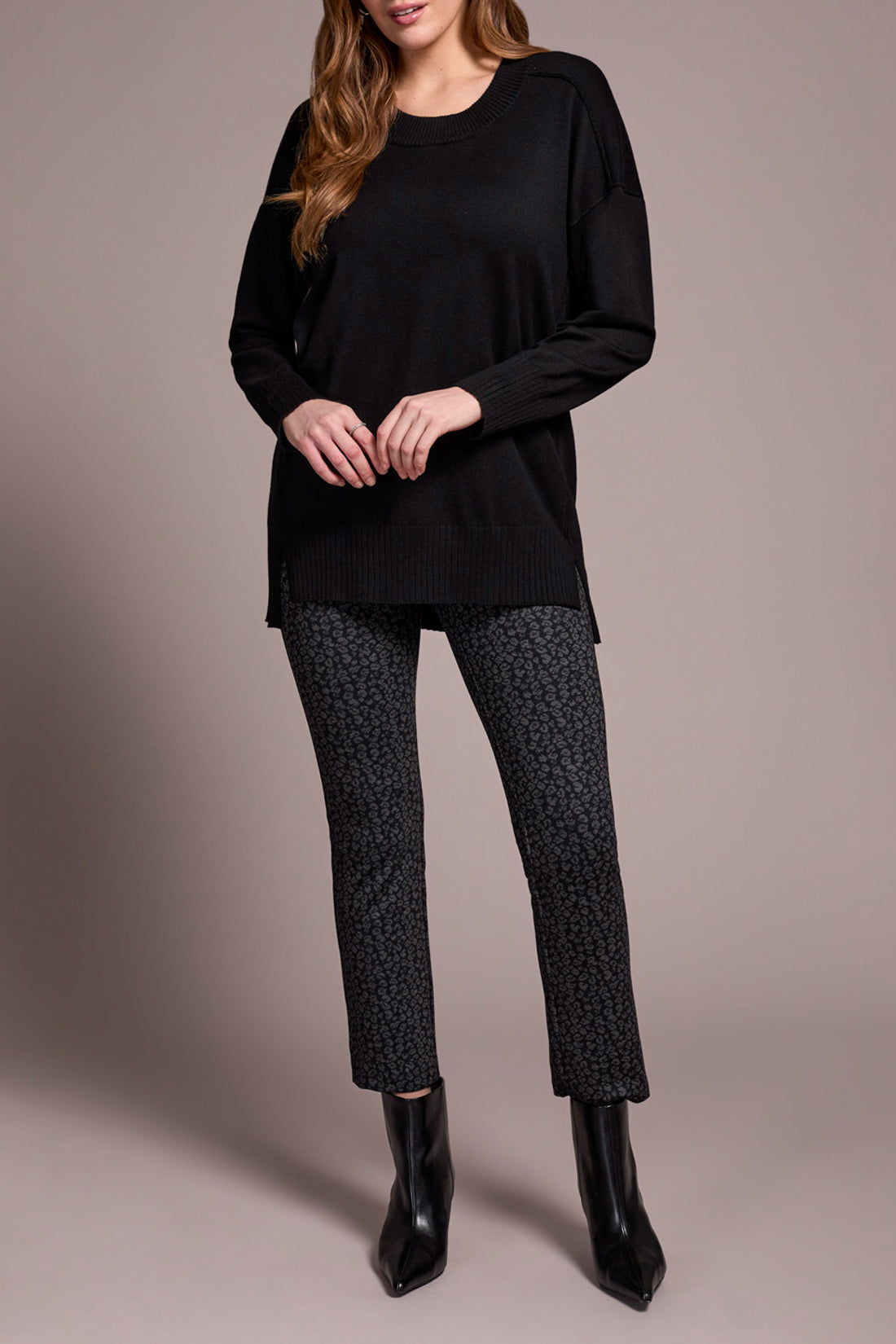 Drop Shoulder Crew Neck Tunic Sweater