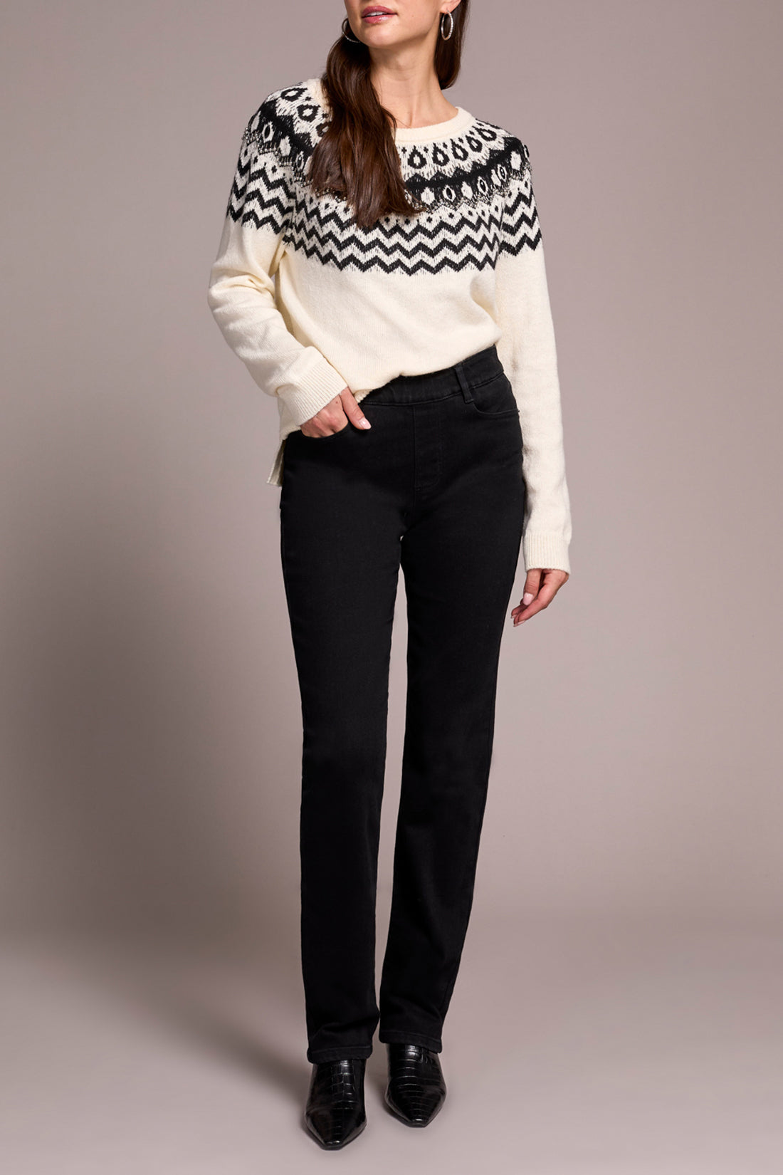 Black Sophia Pull On Straight Jeans with Pockets