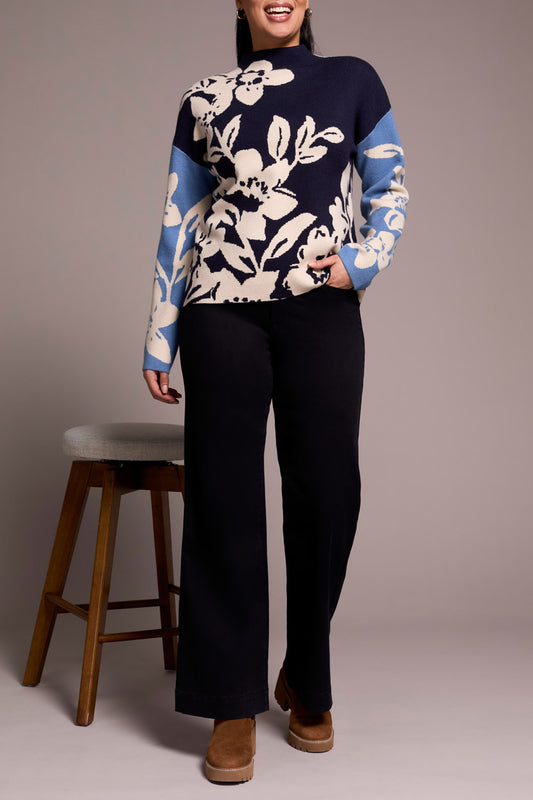 Sapphire Knit Jacquard Funnel Neck Sweater