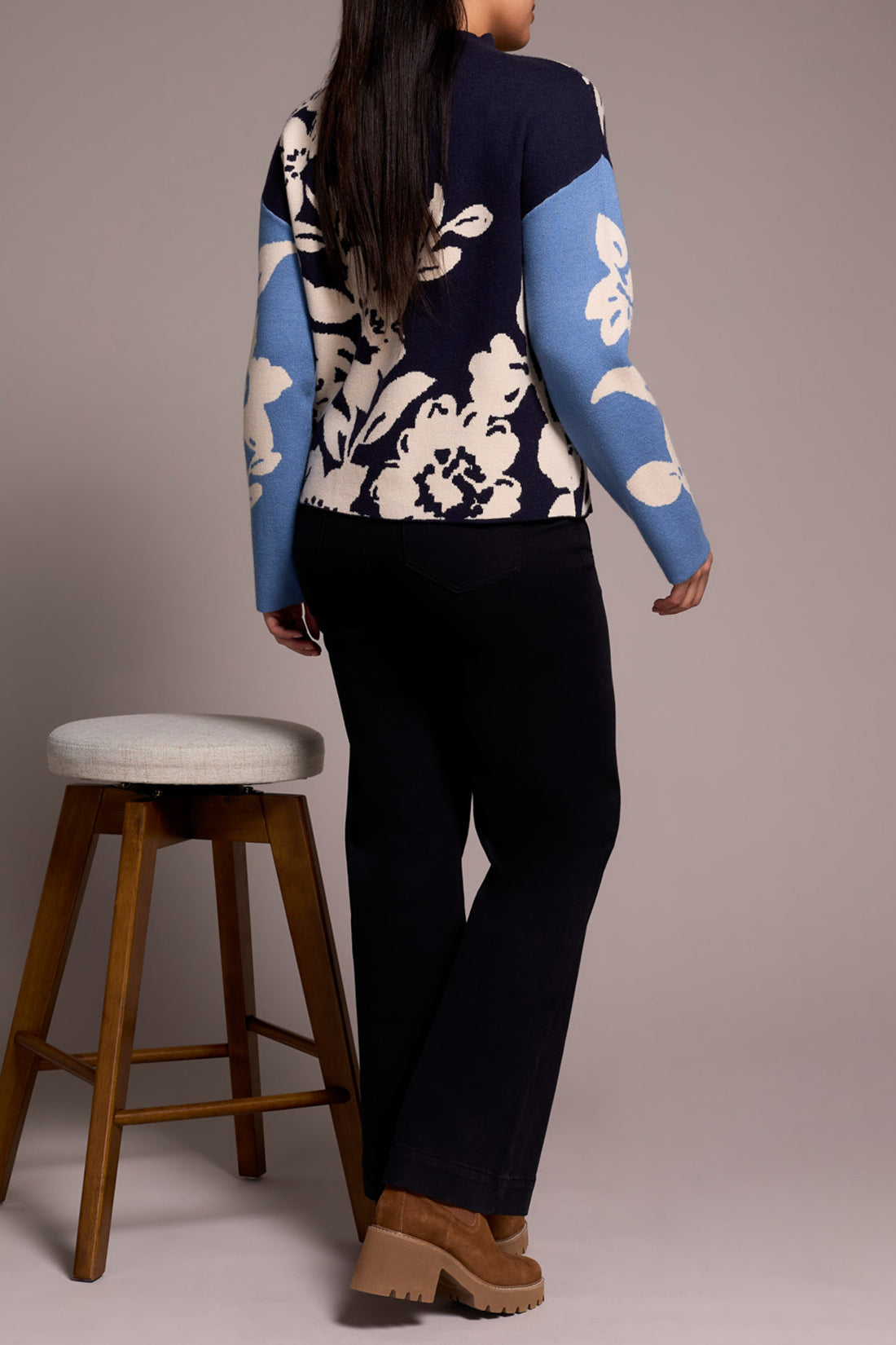 Sapphire Knit Jacquard Funnel Neck Sweater