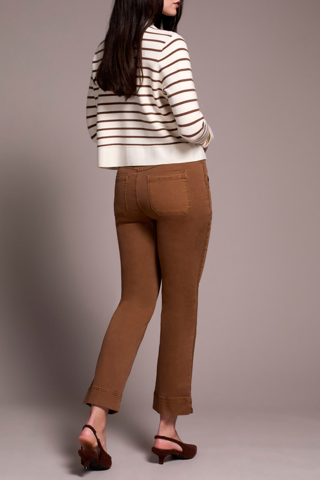 Striped Long Sleeve Cardigan with Collar & Pockets