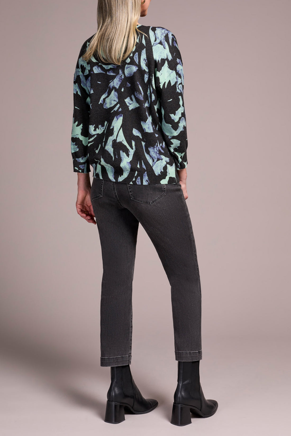 Mint Soft Yarn Three-Quarter Sleeve Crewneck Sweater