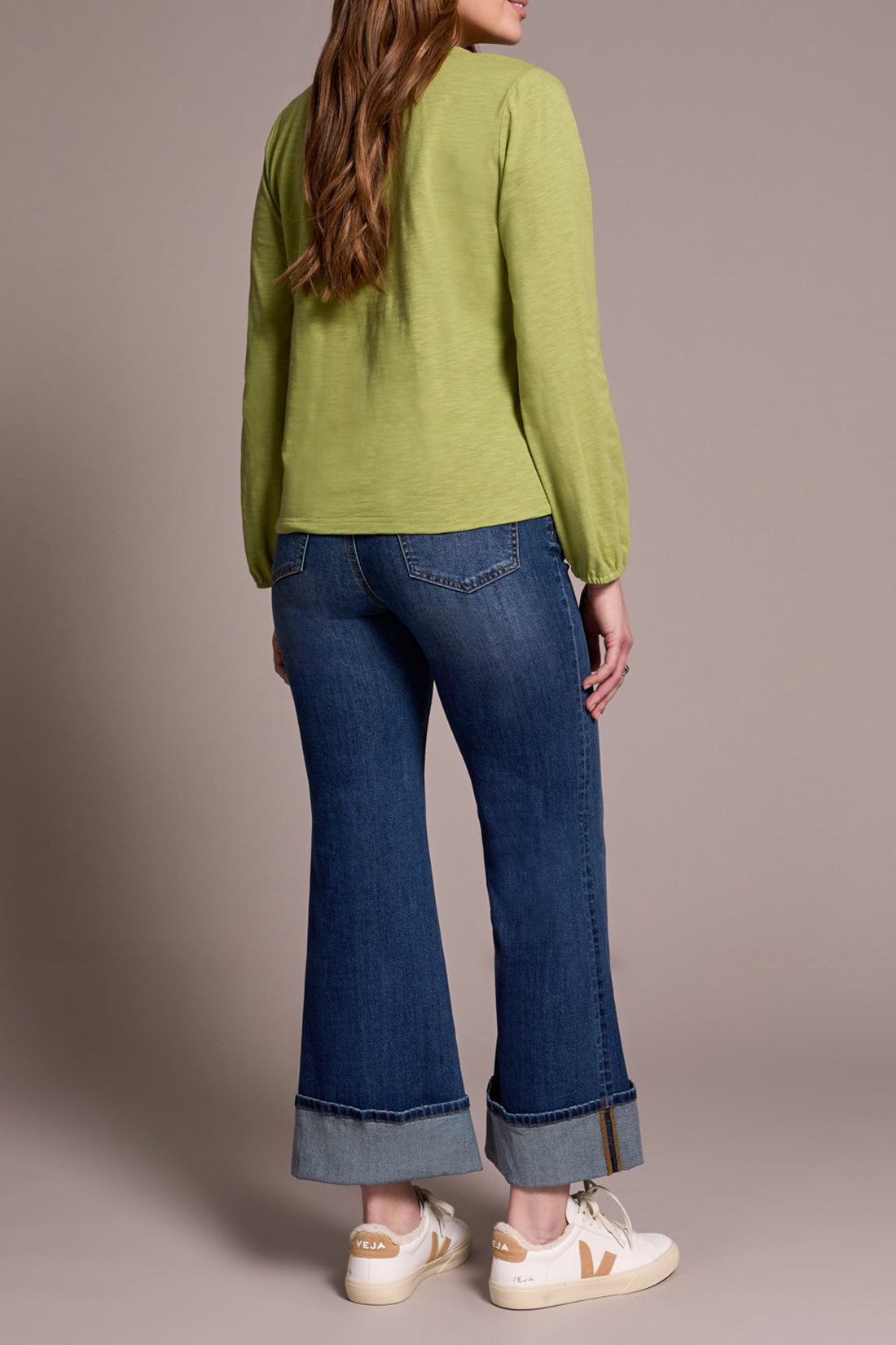 Long Sleeve Split Neck Top with Tassel
