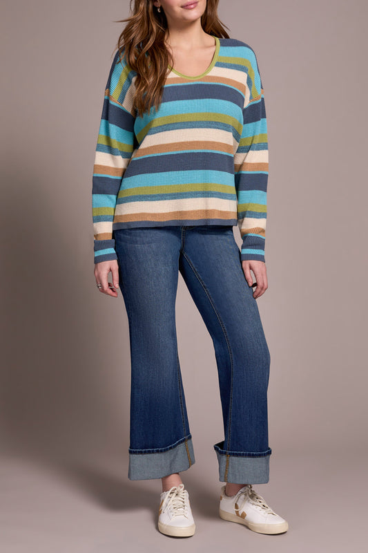 Combed Cotton U-Neck Waffle Sweater