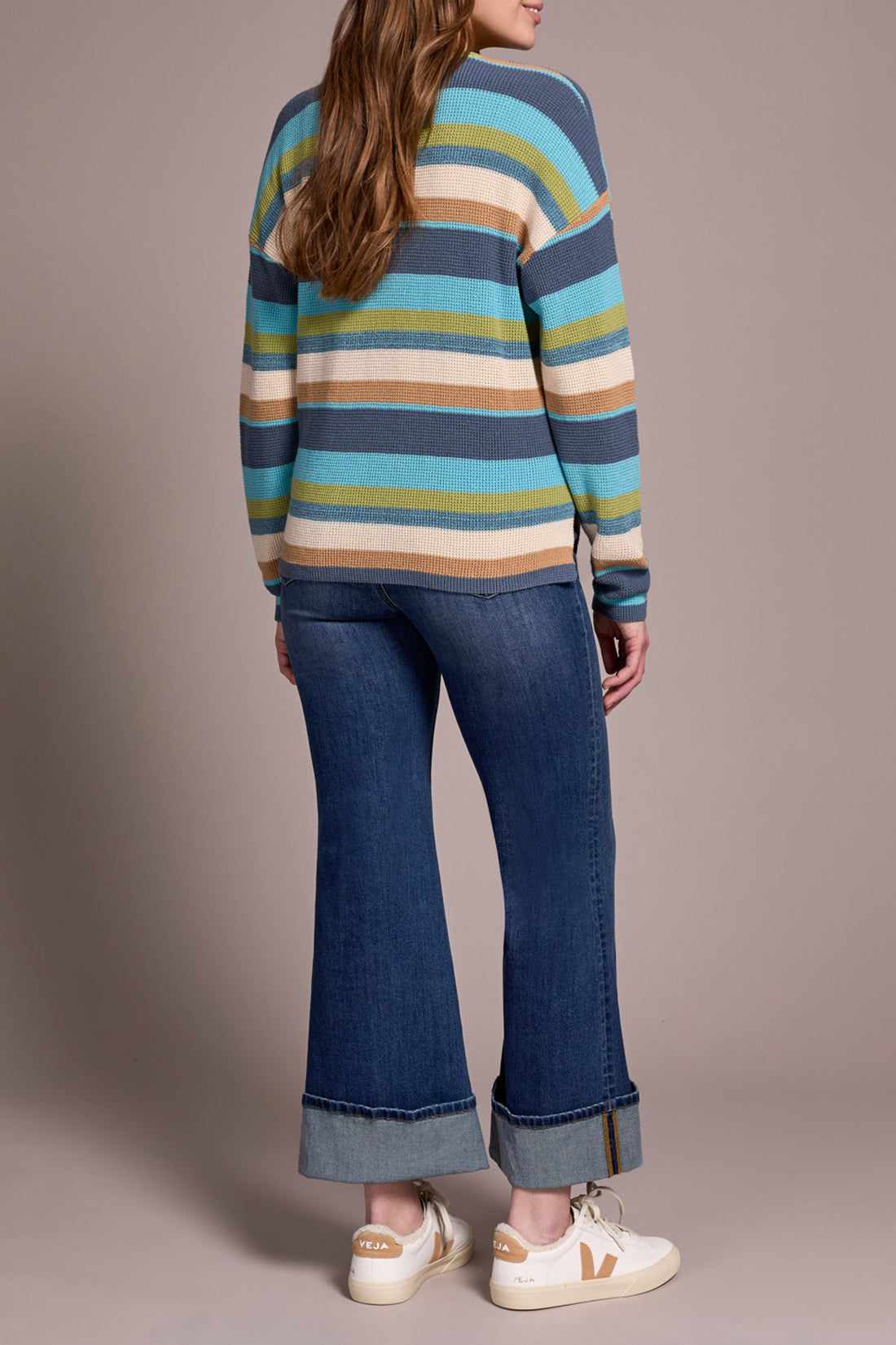 Combed Cotton U-Neck Waffle Sweater