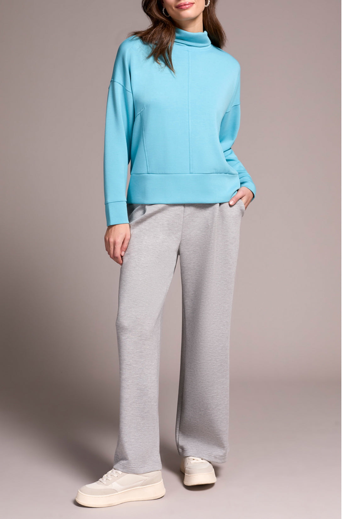 Techno Lux Drop Shoulder Funnel Neck Knit Top