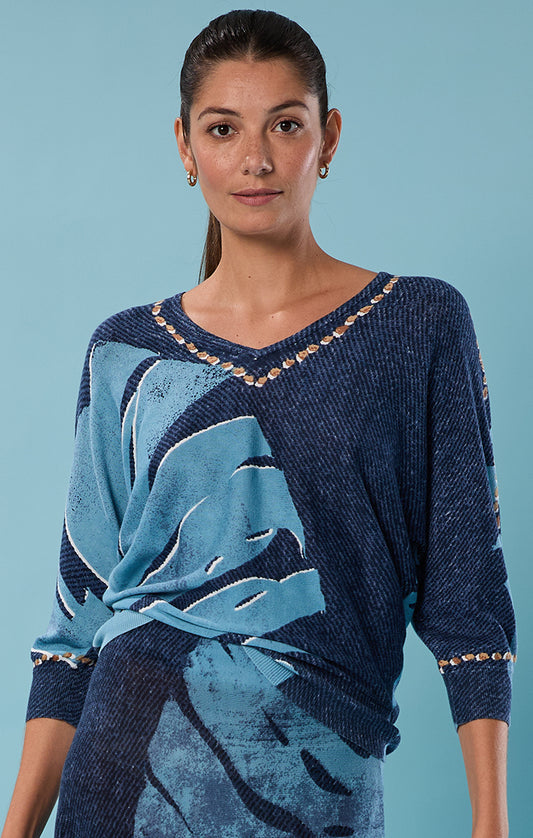 Blue Tropic V-Neck Sweater