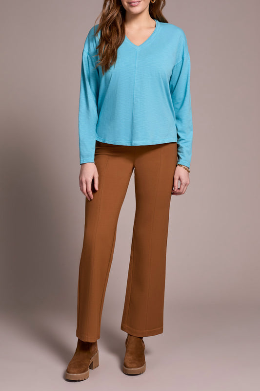 Slub Knit Flatlock V-Neck Top