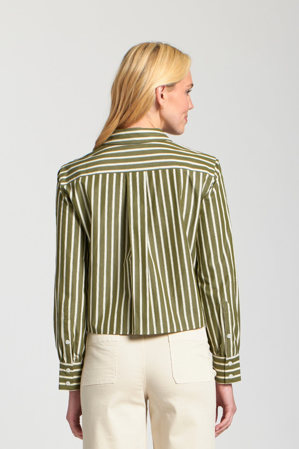 Cropped Olive Stripe Button Down Shirt