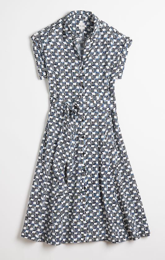 Geometric Short Sleeve Belted Dress