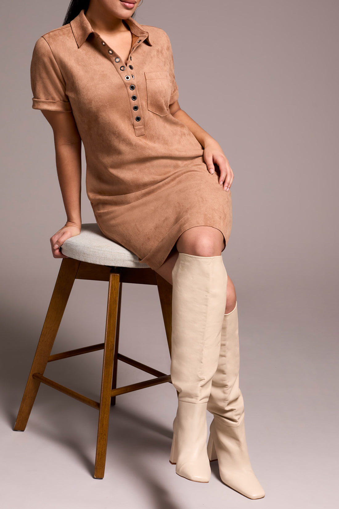 Suede Short Sleeve Dress