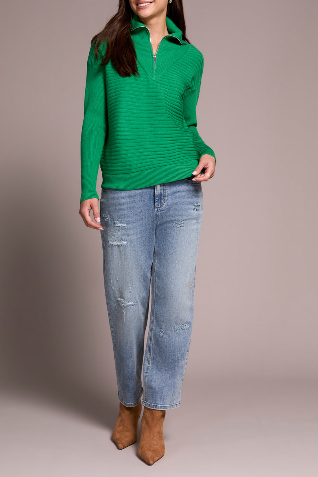 Zip Up V-Neck Sweater