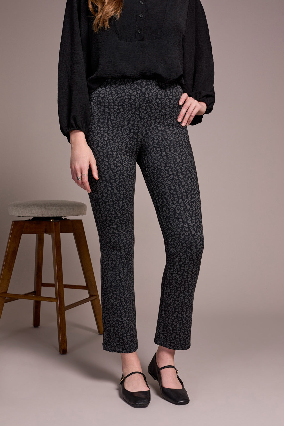 Printed Ponte Pull-On Wide Leg Ankle Pants