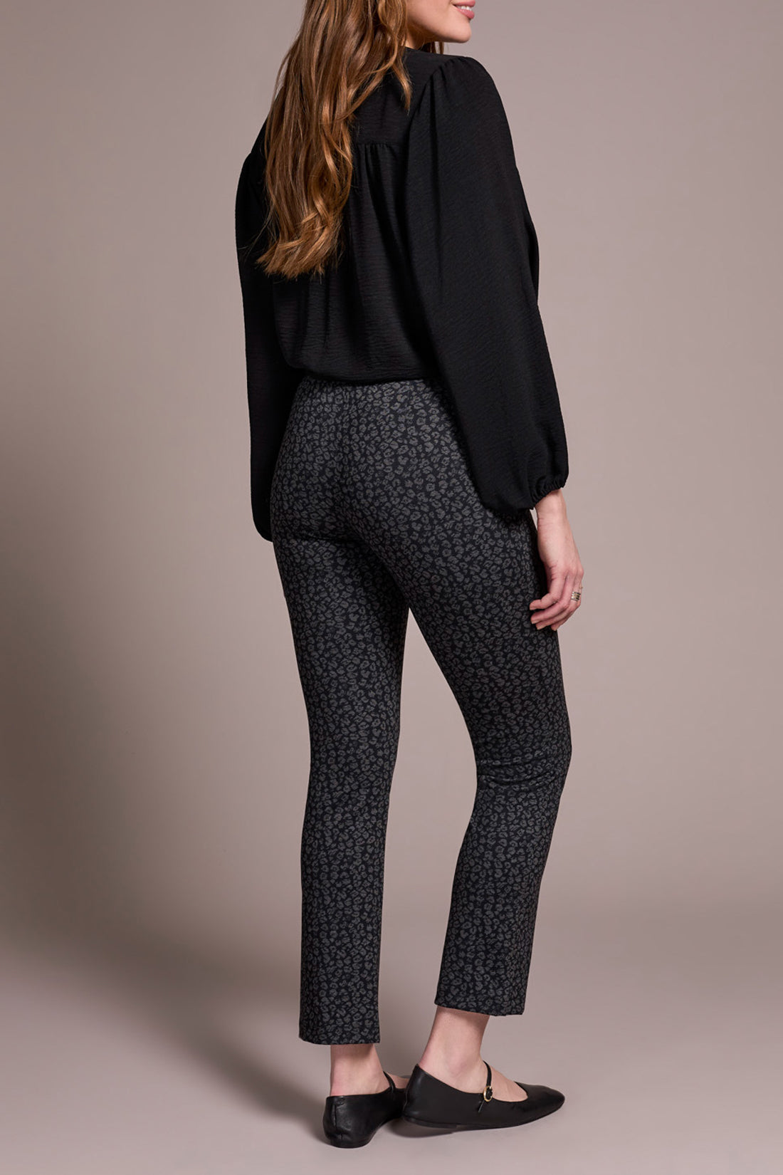 Printed Ponte Pull-On Wide Leg Ankle Pants