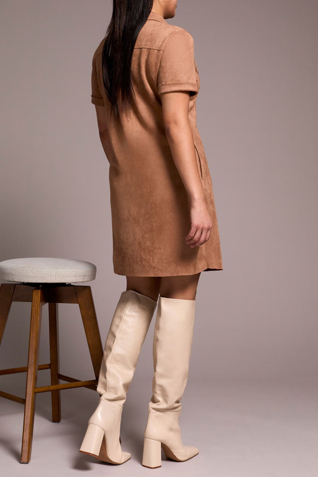Suede Short Sleeve Dress