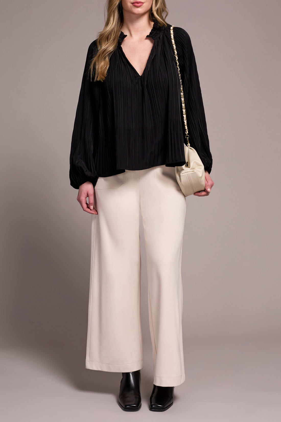 Black Long Sleeve Blouse with Ruffle Collar