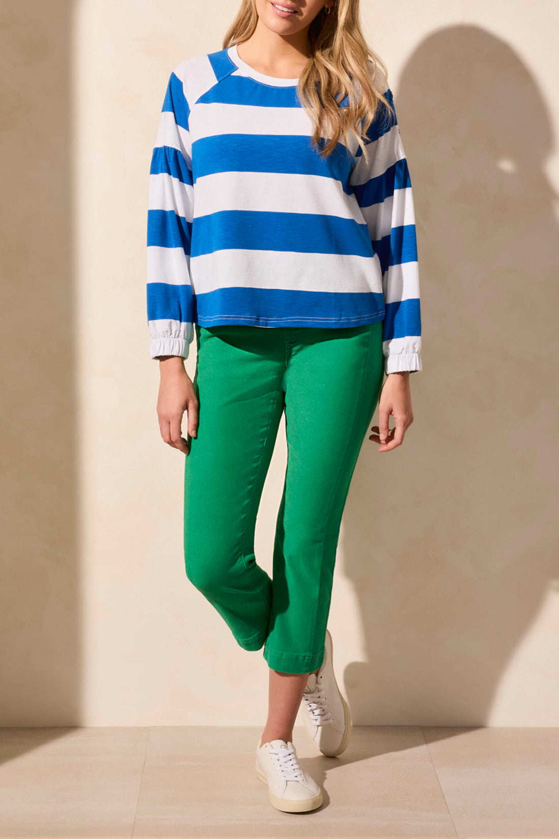 Cabana Stripe Slub Knit Balloon Sleeve