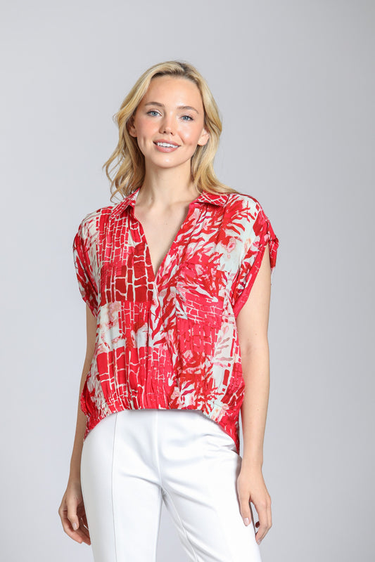 Printed Wrap Blouse With Tabbed Cuffs
