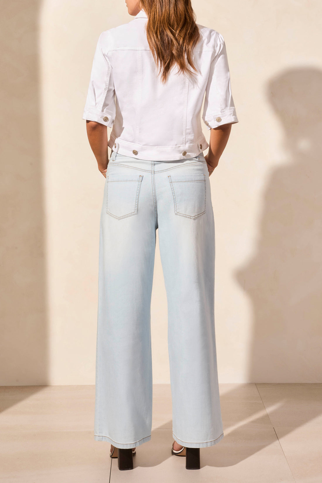 Comfort Stretch Elbow-Sleeve White Denim Jacket