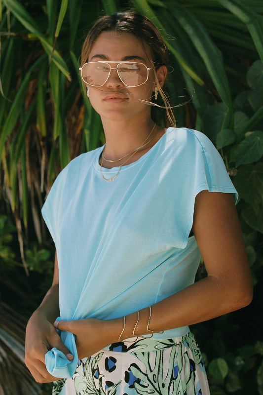 Blue Elixir Cap-Sleeve Crewneck Top