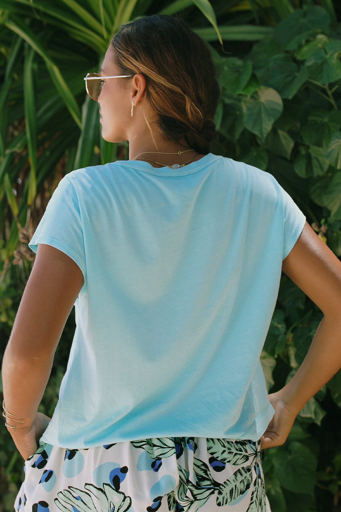 Blue Elixir Cap-Sleeve Crewneck Top