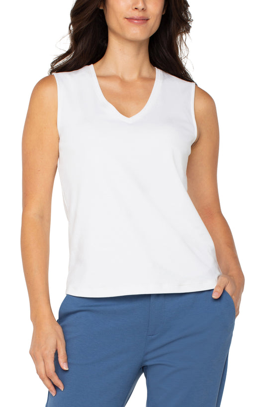 White Sleeveless V-Neck Knit Top