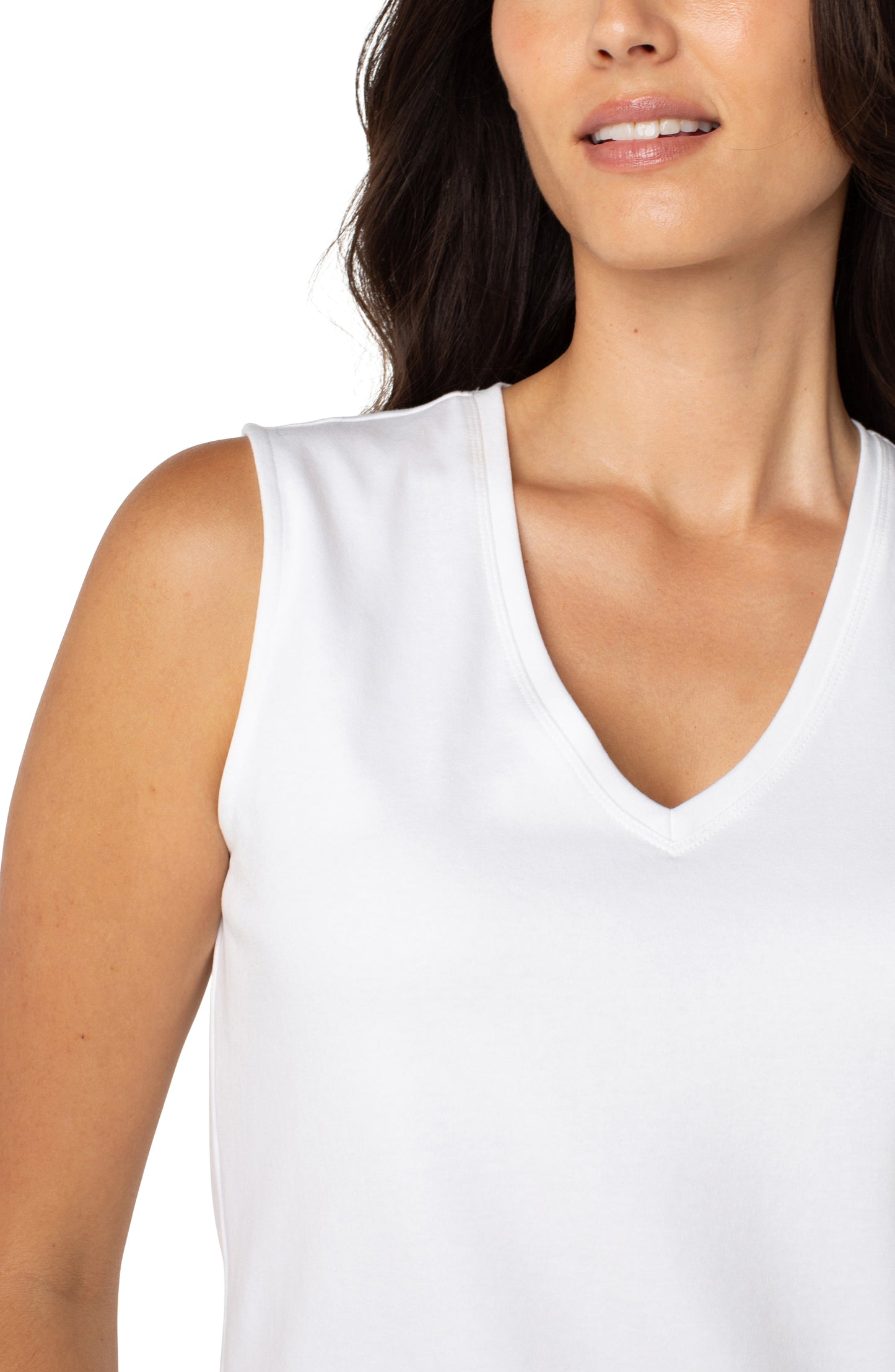 White Sleeveless V-Neck Knit Top