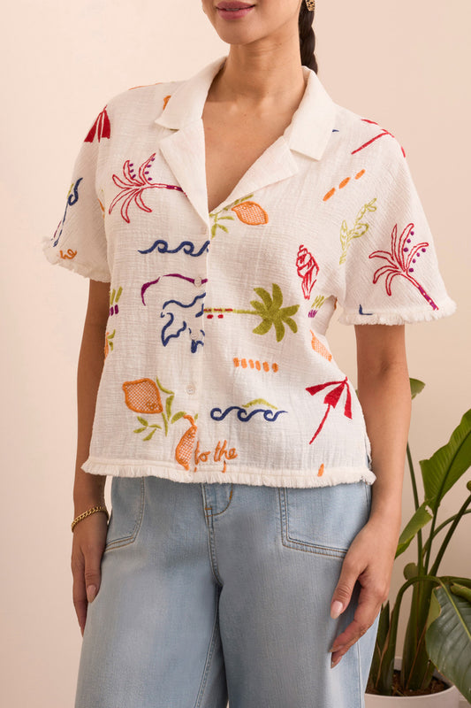 Summer Print Blouse with Fringe Detail