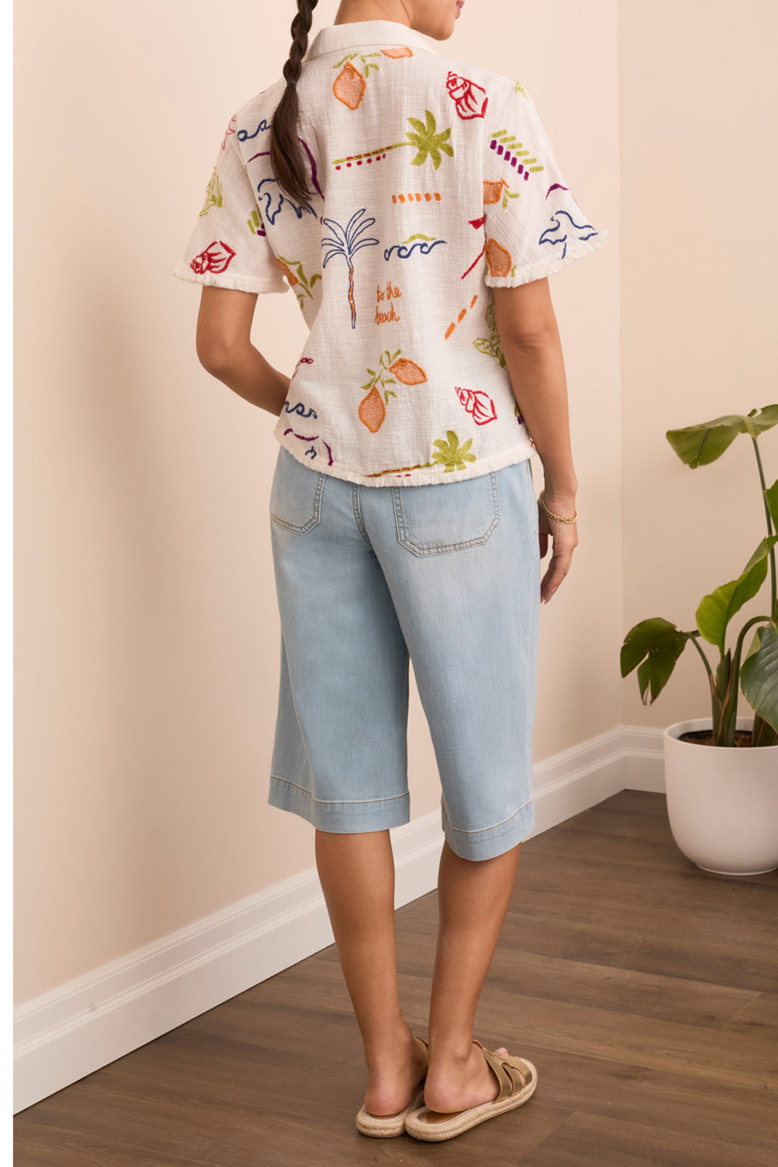 Summer Print Blouse with Fringe Detail