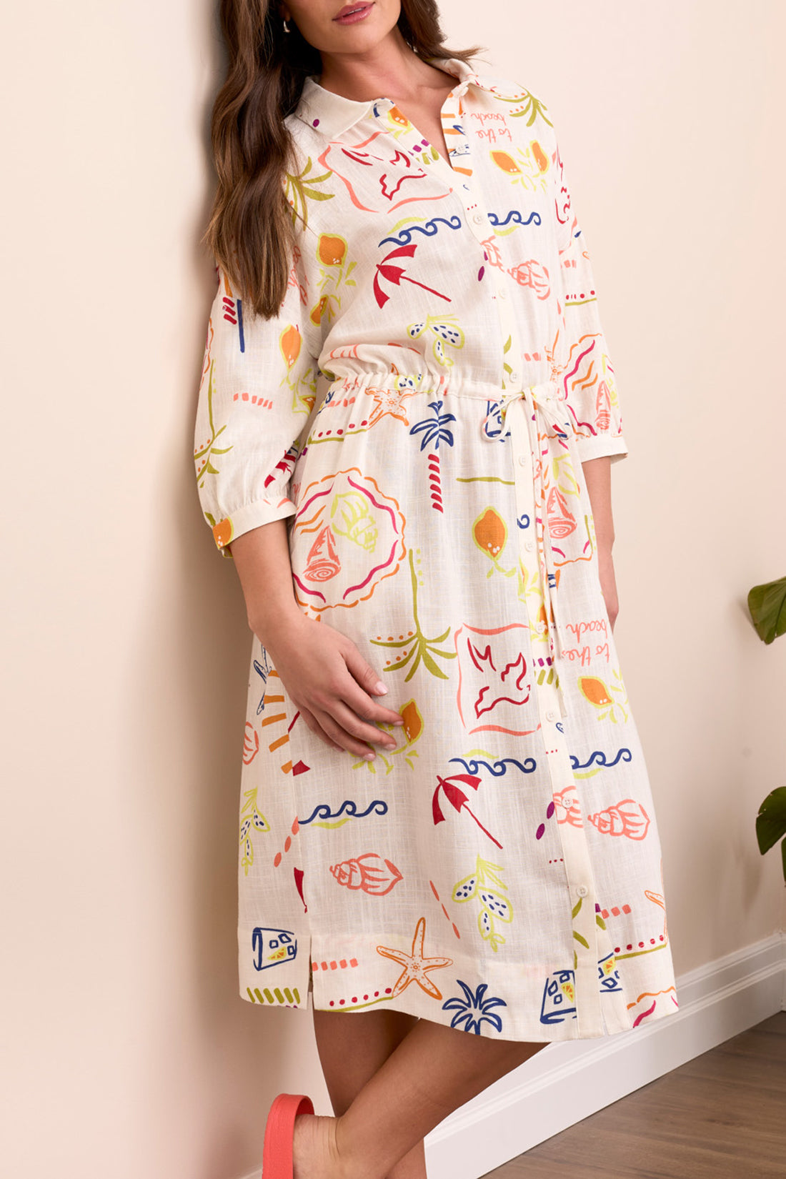 Shirt Dress with Waist Tie & Pockets