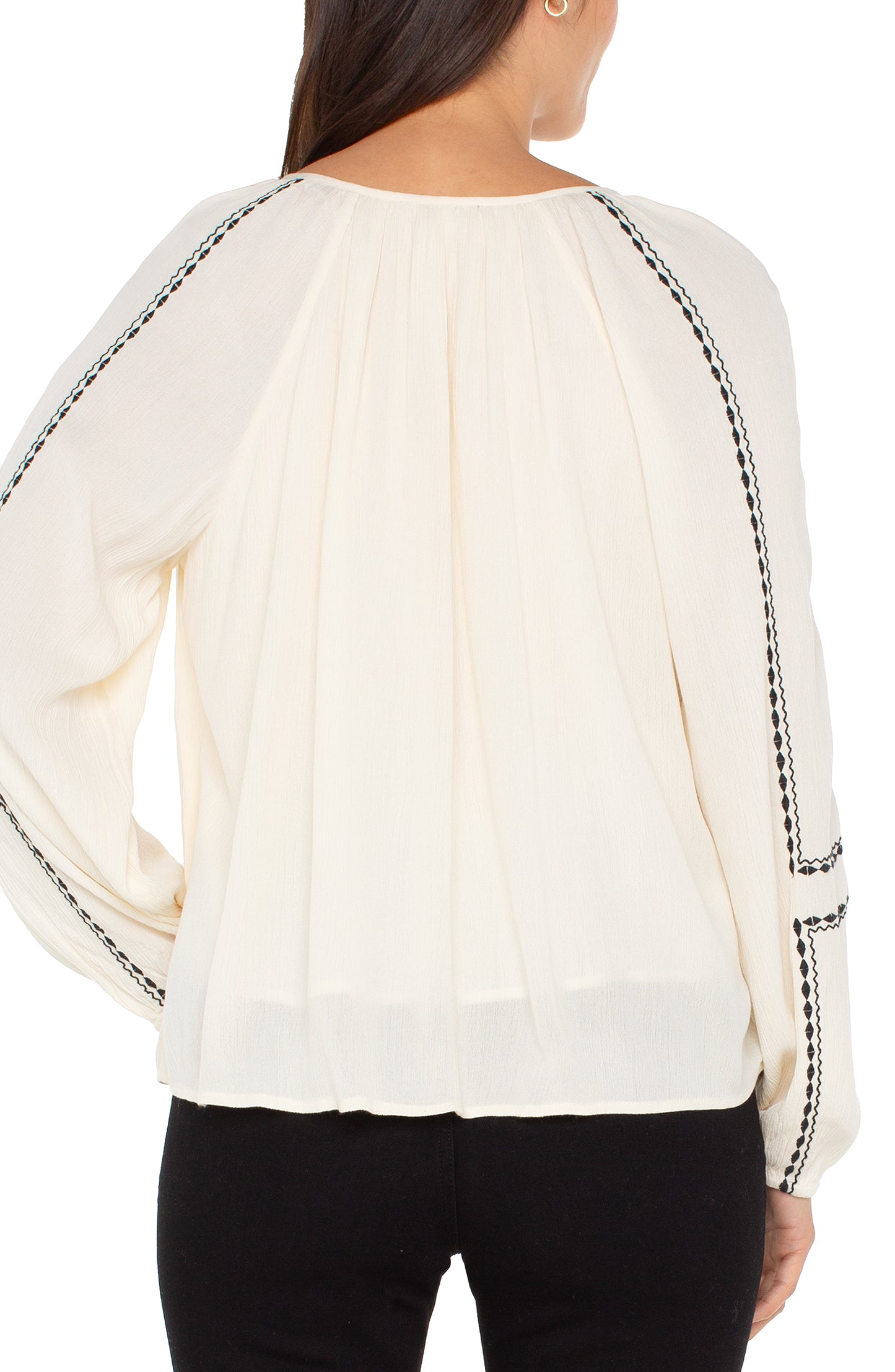 Embroidered Long Sleeve Woven Raglan Blouse