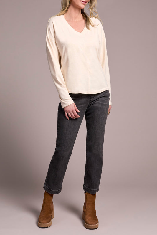 Slub Knit Flatlock V-Neck Top