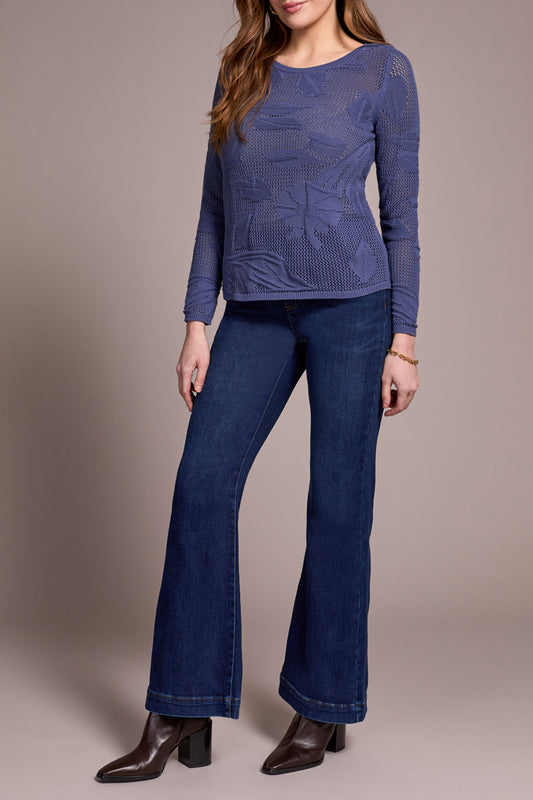 Blue Long Sleeve Boat Neck Sweater