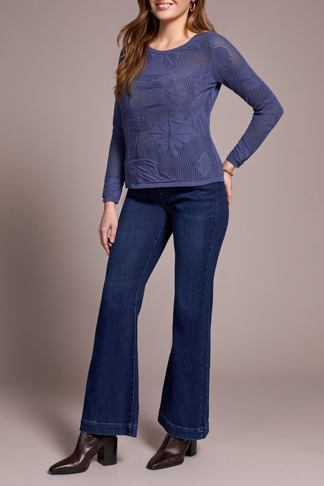 Blue Long Sleeve Boat Neck Sweater