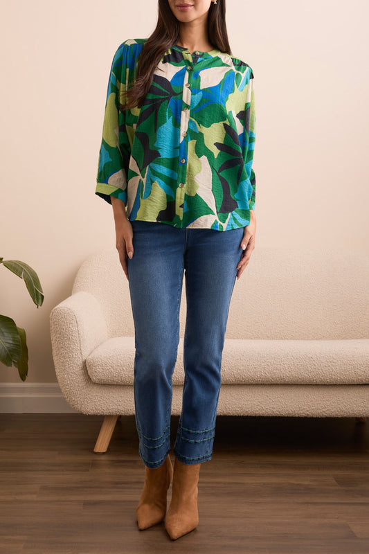 Flowy Dolman Sleeve Blouse With Self-Covering Buttons