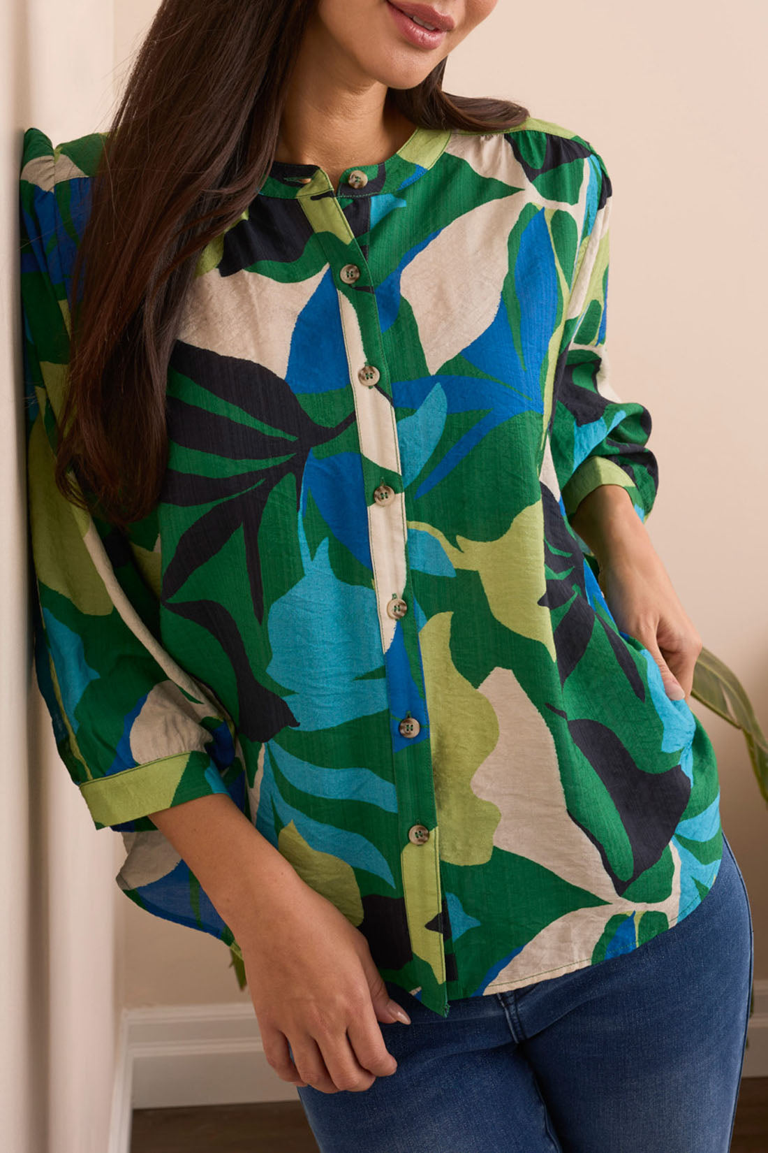 Flowy Dolman Sleeve Blouse With Self-Covering Buttons