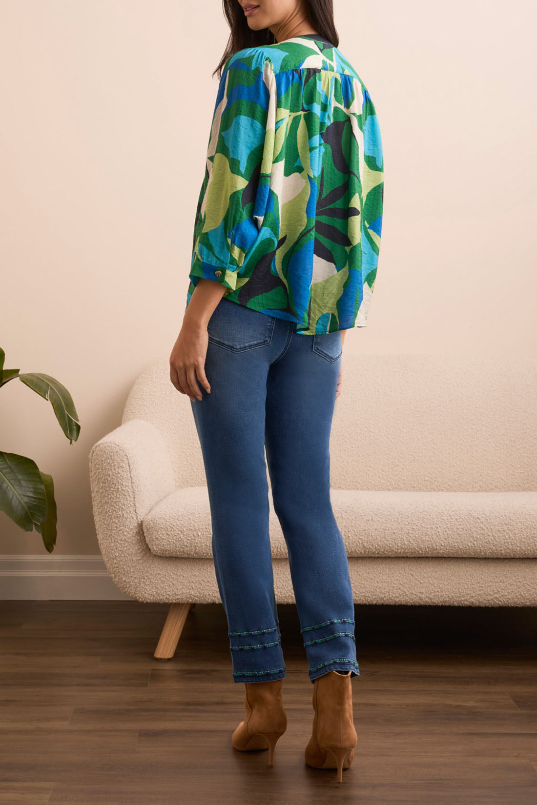 Flowy Dolman Sleeve Blouse With Self-Covering Buttons