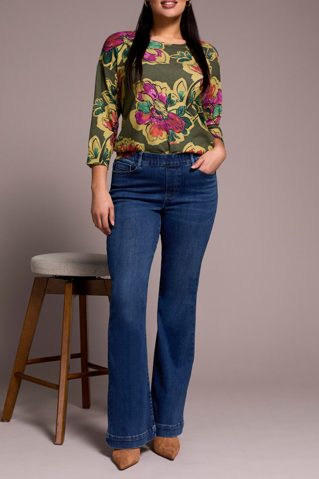 Faded Blue Audrey Pull On Flare Jeans