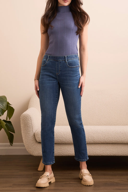 Faded Blue Sophia Curvy Pull On Slim Crop Jeans