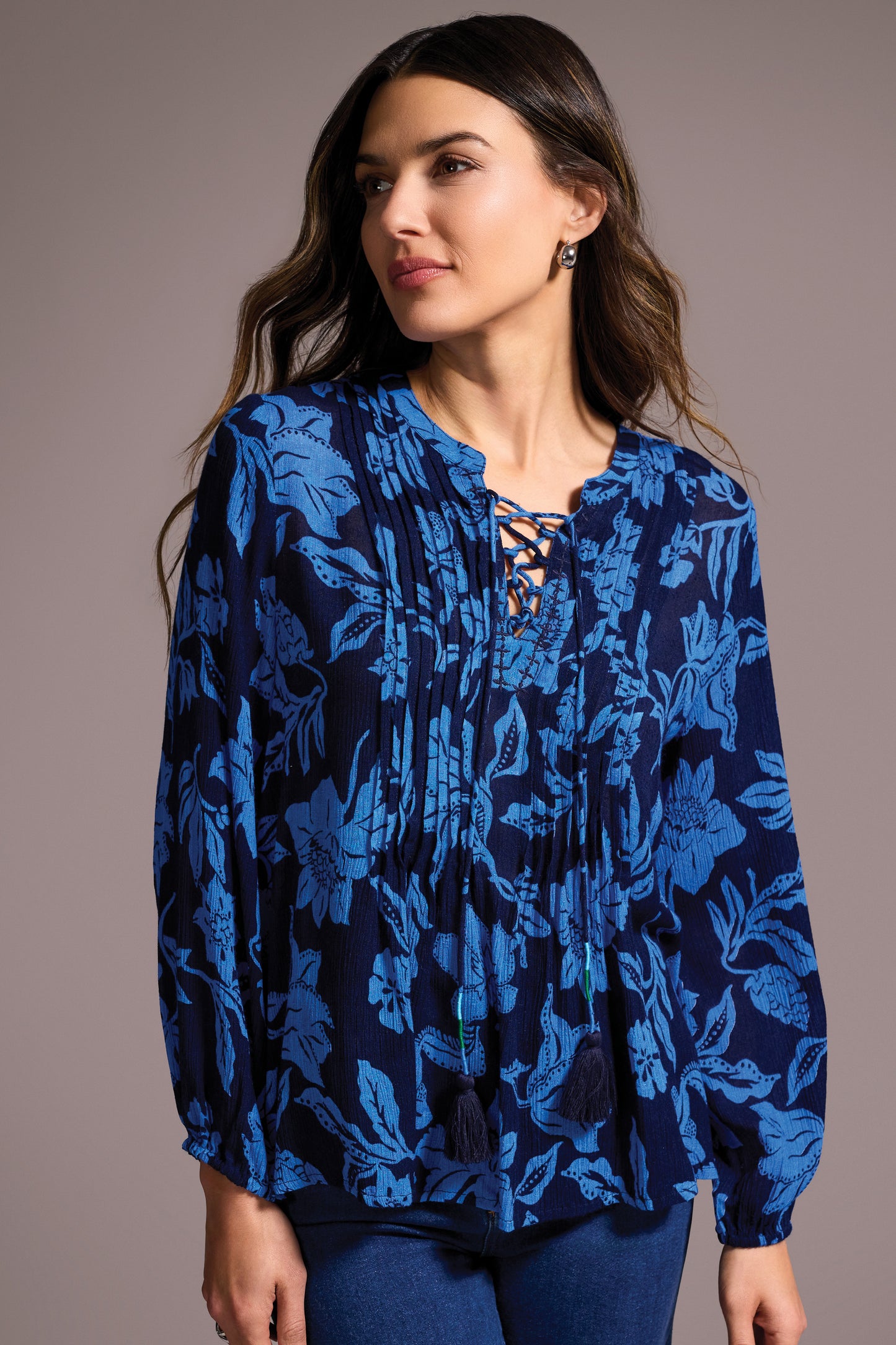 Blouse with Pintuck And Lace Up