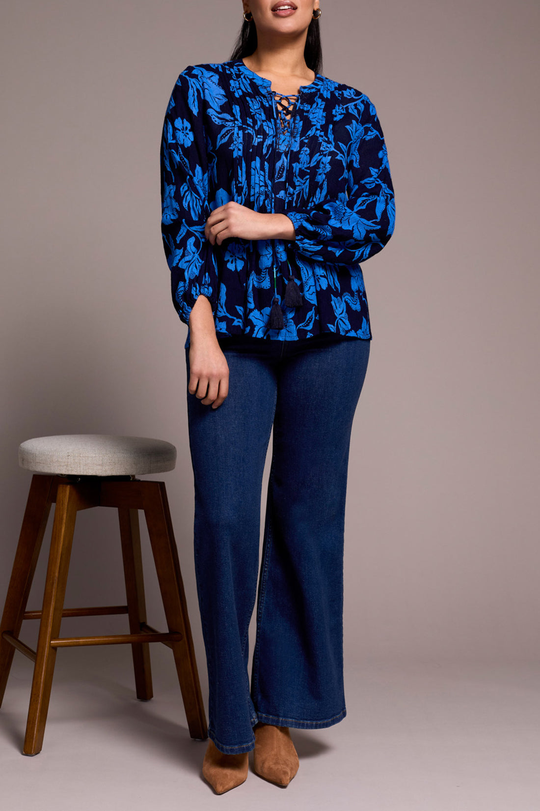Blouse with Pintuck And Lace Up
