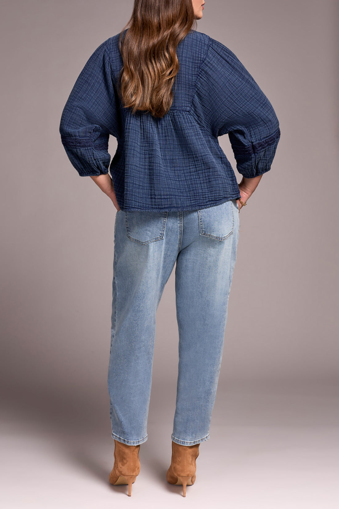 Wide Sleeve Popover Blouse with Embroidery