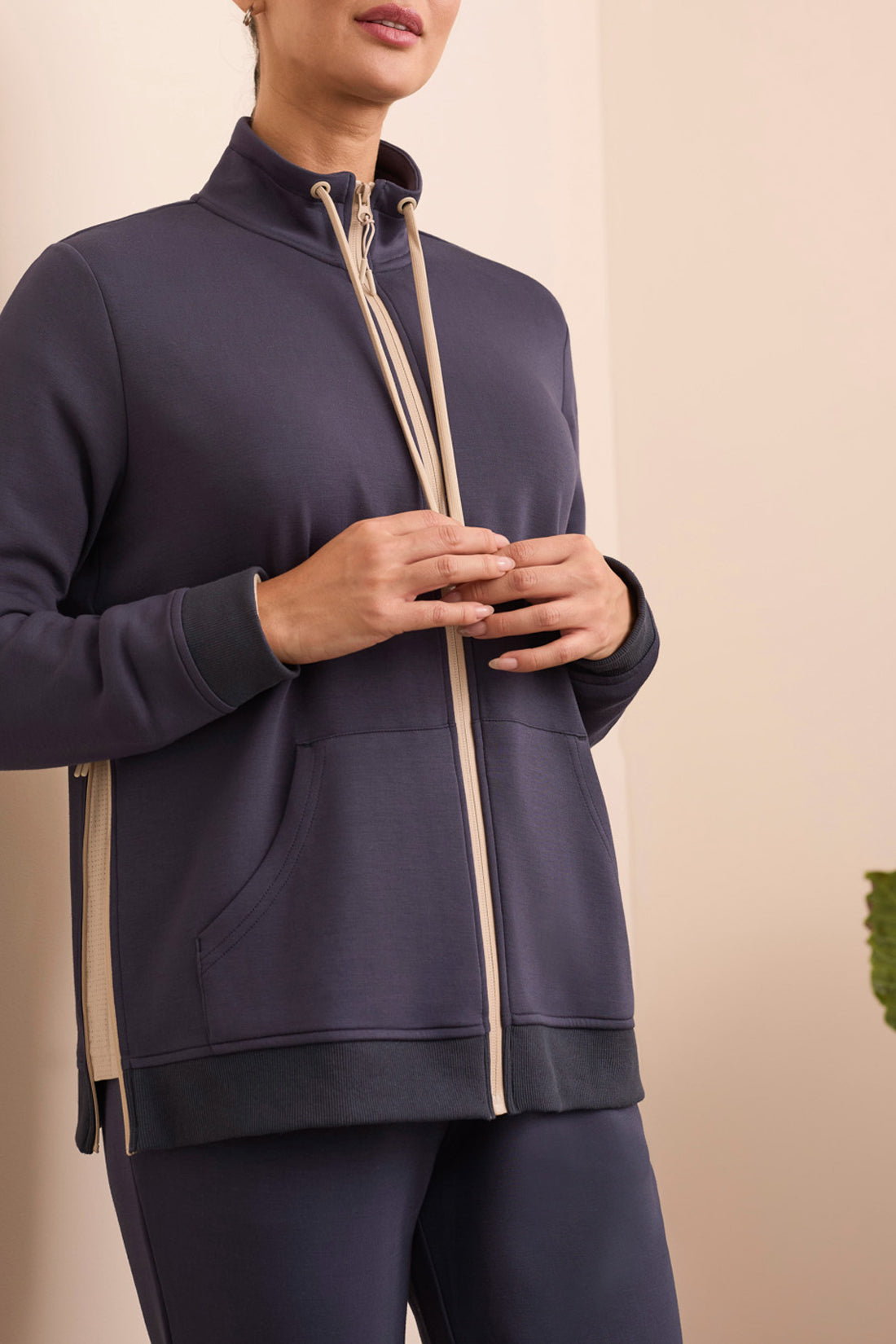 Scuba Knit Textured Mock Neck Cardigan
