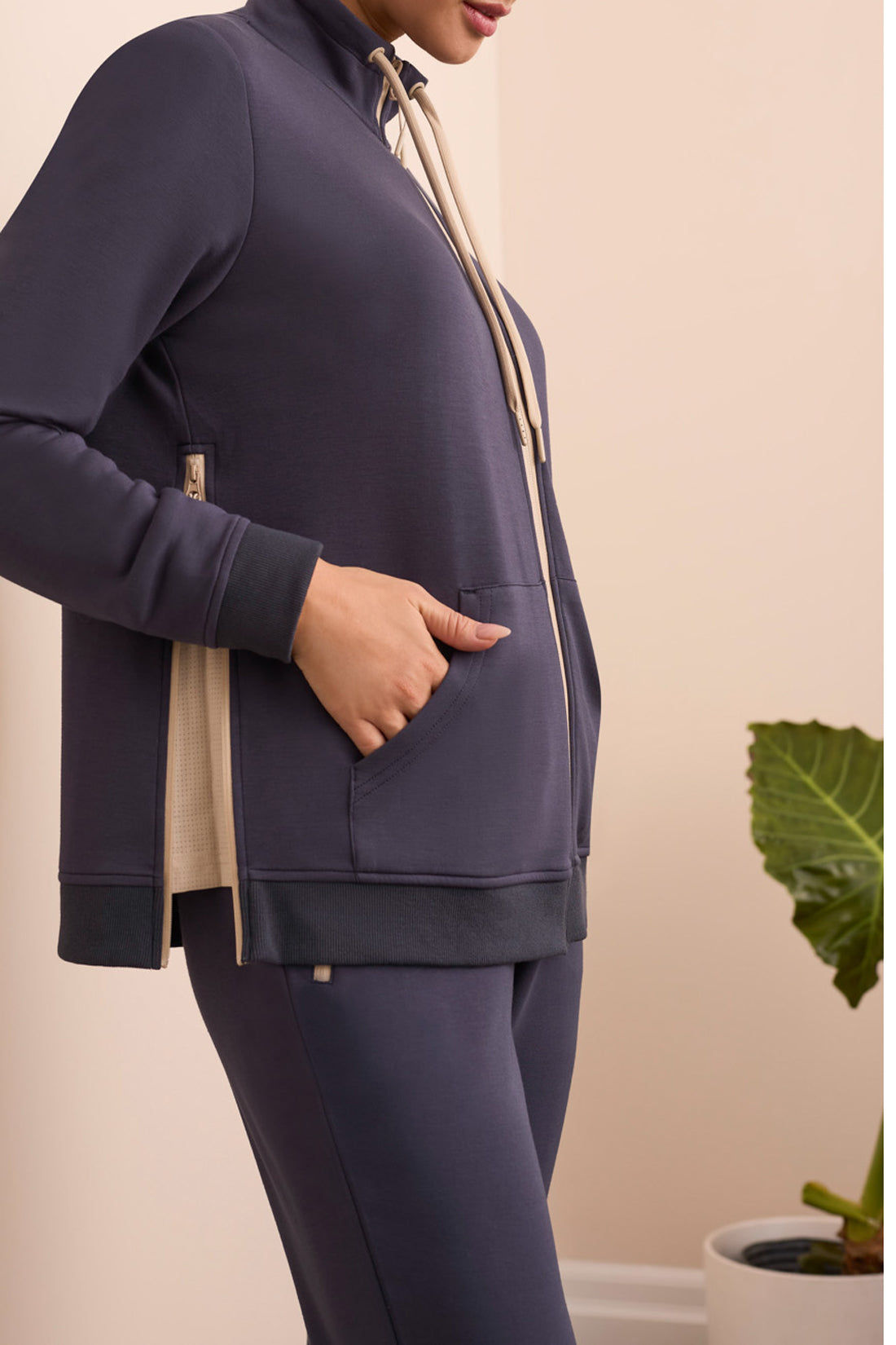 Scuba Knit Textured Mock Neck Cardigan