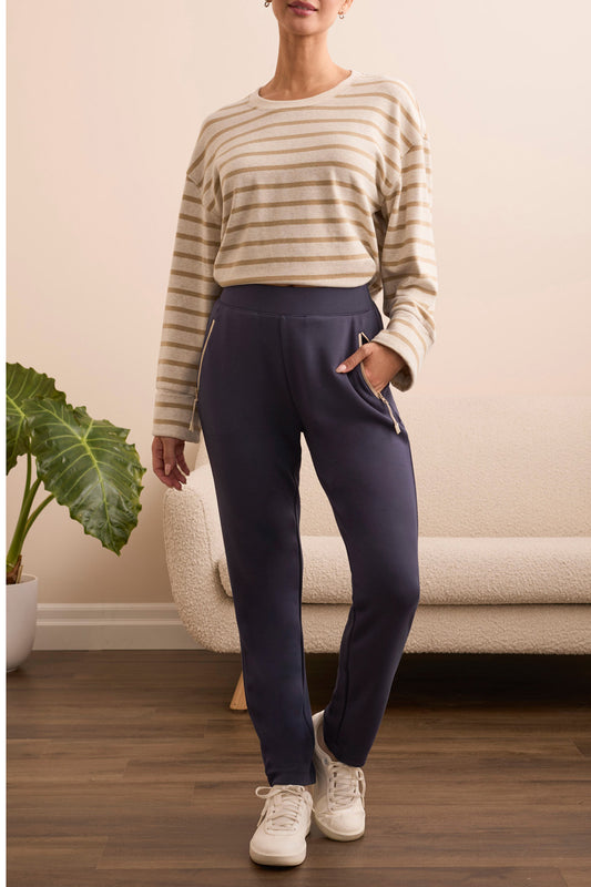Scuba Knit Contrast Trim Pull-On Ankle Pants