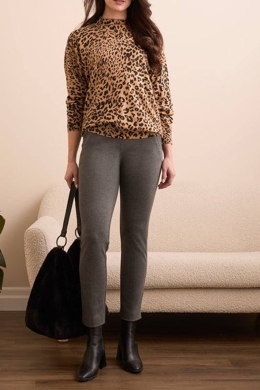 Lightweight Printed Long-Sleeve Funnel Neck Sweater